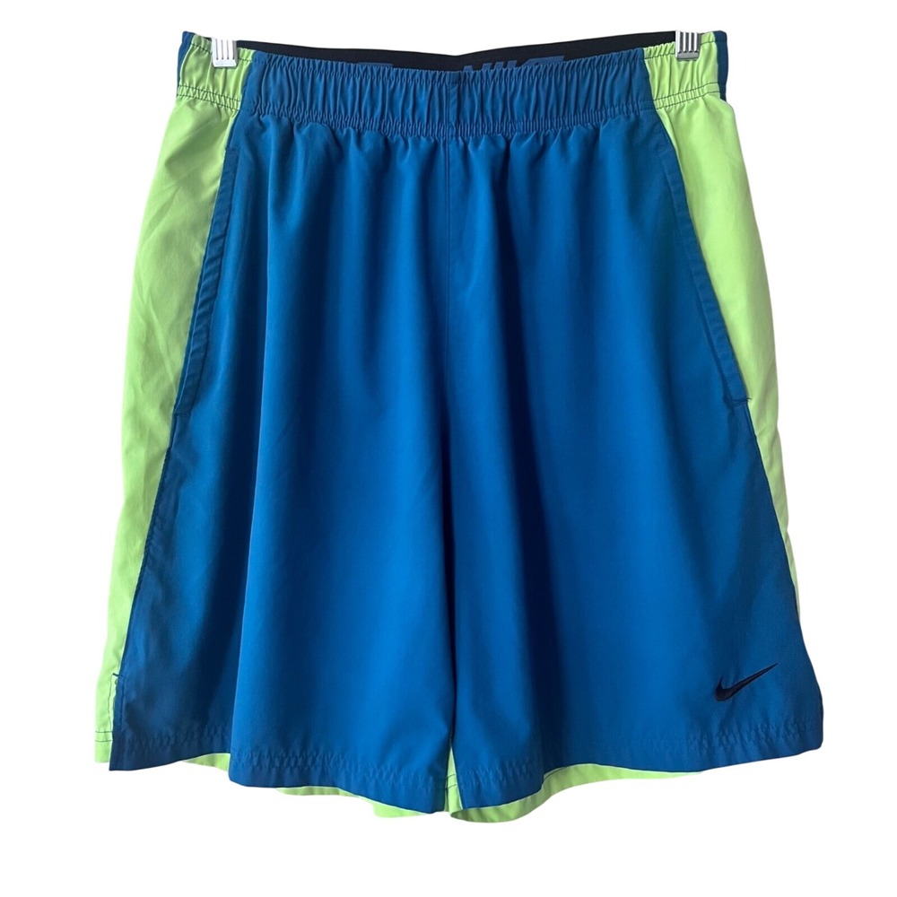 Nike Dri-FIT Athletic Shorts Kids Blue Lime Green Colorblock Size Large